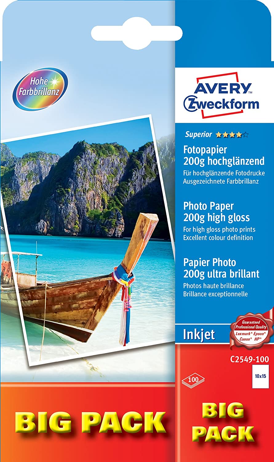 Avery-Zweckform Superior Photo Paper Inkjet BIG PACK C2549-100 Photo paper 10 x 15 cm 200 g/m² 100 sheet High-lustre - 3alababak