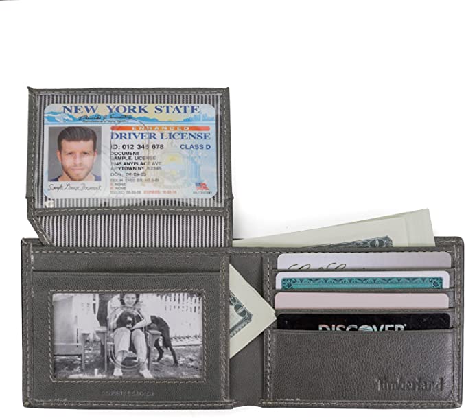 Timberland Men's D84218/30 Leather Wallet with Attached Flip Pocket Charcoal (Cloudy)
