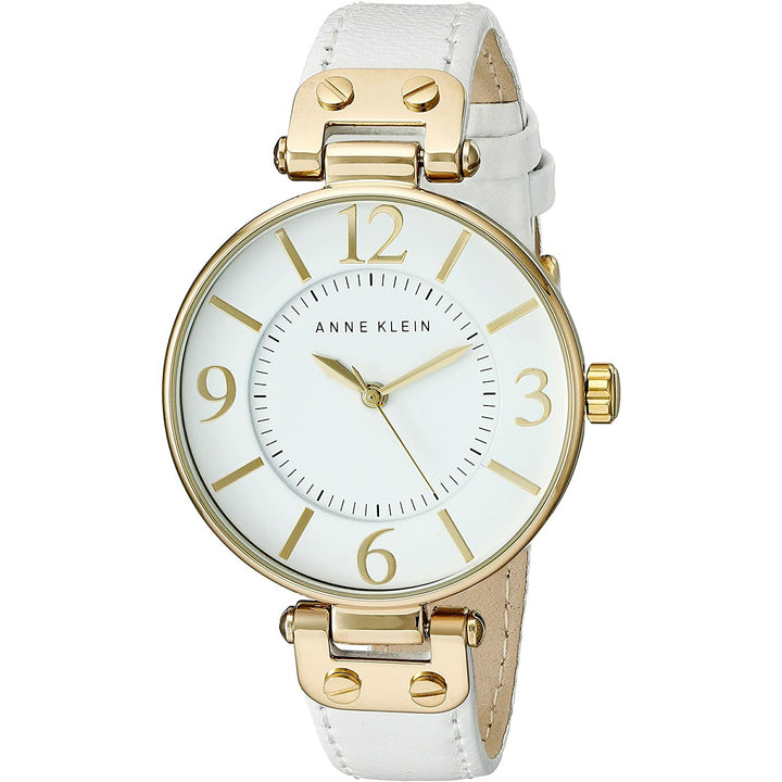 Anne Klein Women's 109168WTWT Gold-Tone and White Leather Strap Watch - 3alababak