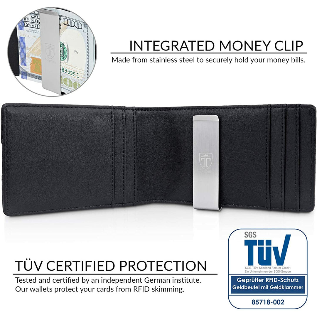 TRAVANDO Money Clip Wallet - Mens Wallets slim Front Pocket RFID Carbon Minimalist Design - 3alababak