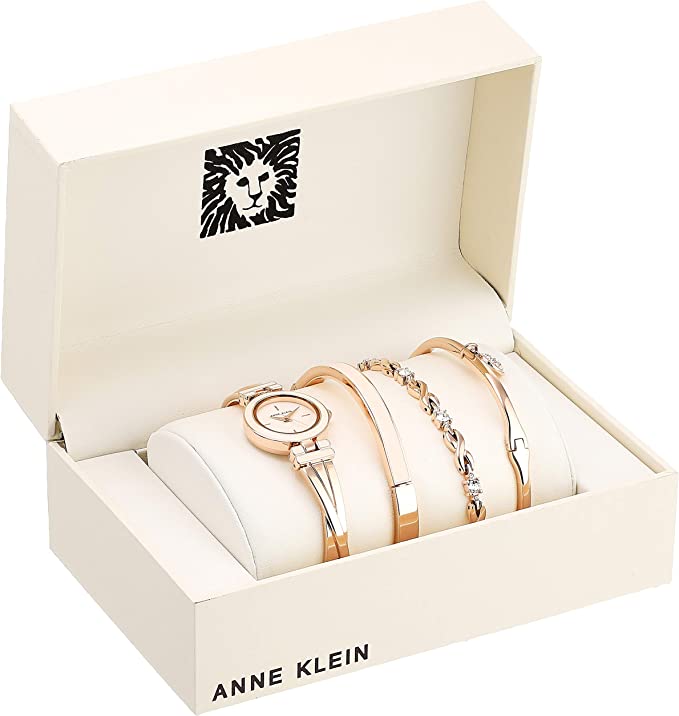 Anne Klein Women's AK\3284LPST Bangle Watch and Premium Crystal Accented Bracelet Set - 3alababak