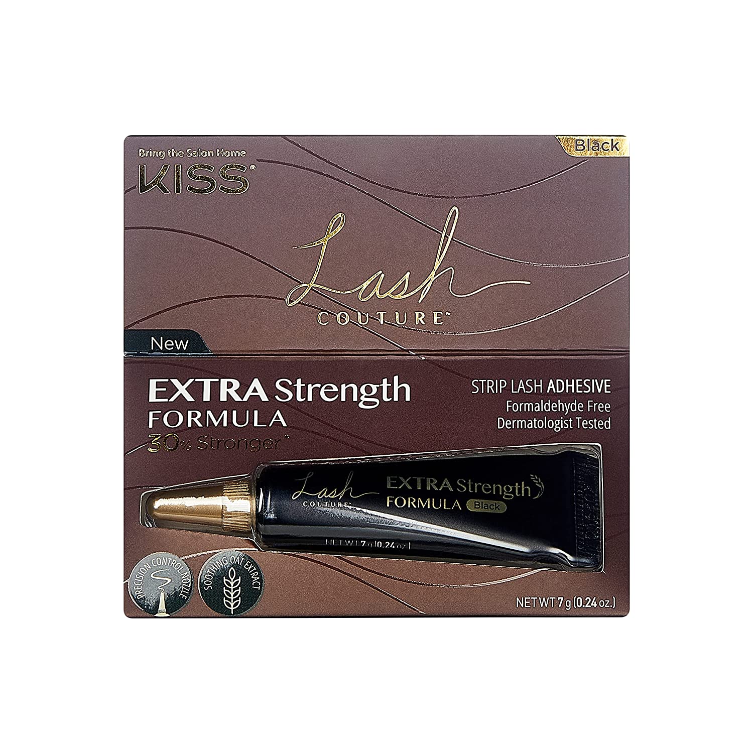 KISS Lash Couture Black Latex Strip Lash Adhesive with Soothing Oat Extract, Precision Control Nozzle, Dermatologist Tested, Contact Lens Friendly, Formaldehyde Free, Waterproof, 0.24 Oz. - 3alababak
