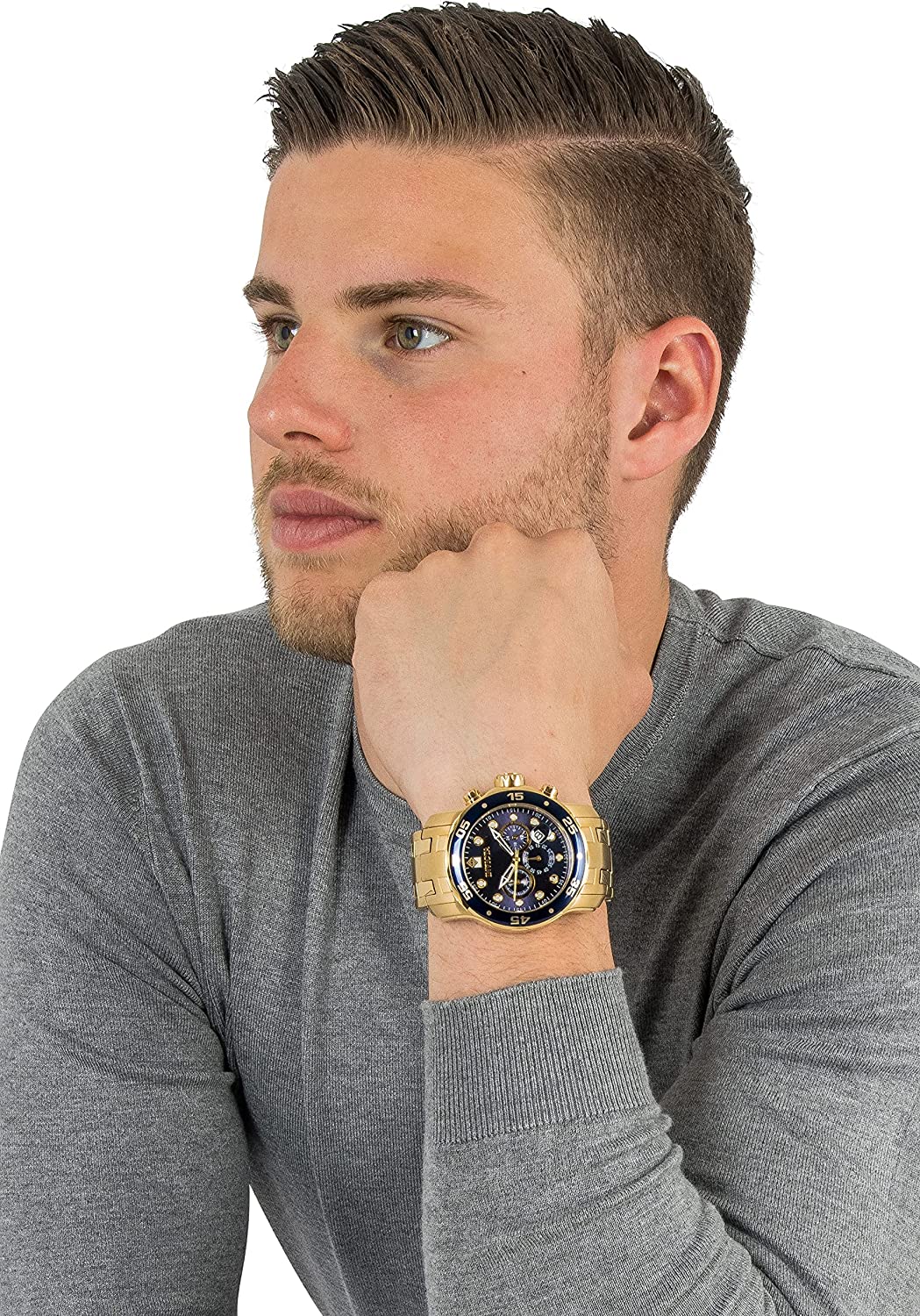 Invicta Men's 0073 Pro Diver Collection Chronograph 18k Gold-Plated Watch with Link Bracelet - 3alababak