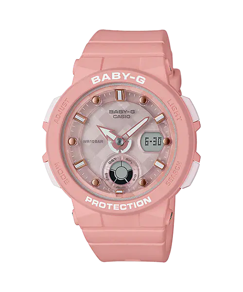 Casio BGA-250-4ADR Baby-G Alarm World Time Quartz Analog-Digital Pink Dial Ladies Watch - 3alababak