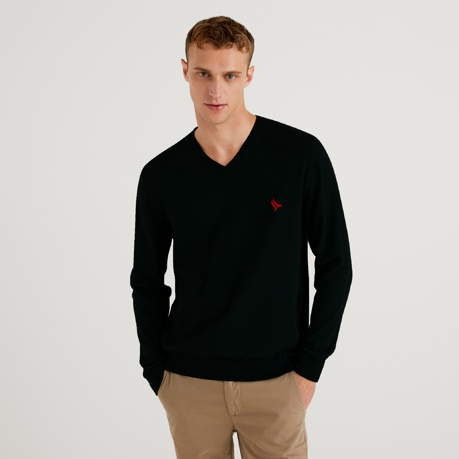 PHOENIX Black Cotton Men's Pullover V Neck - 3alababak