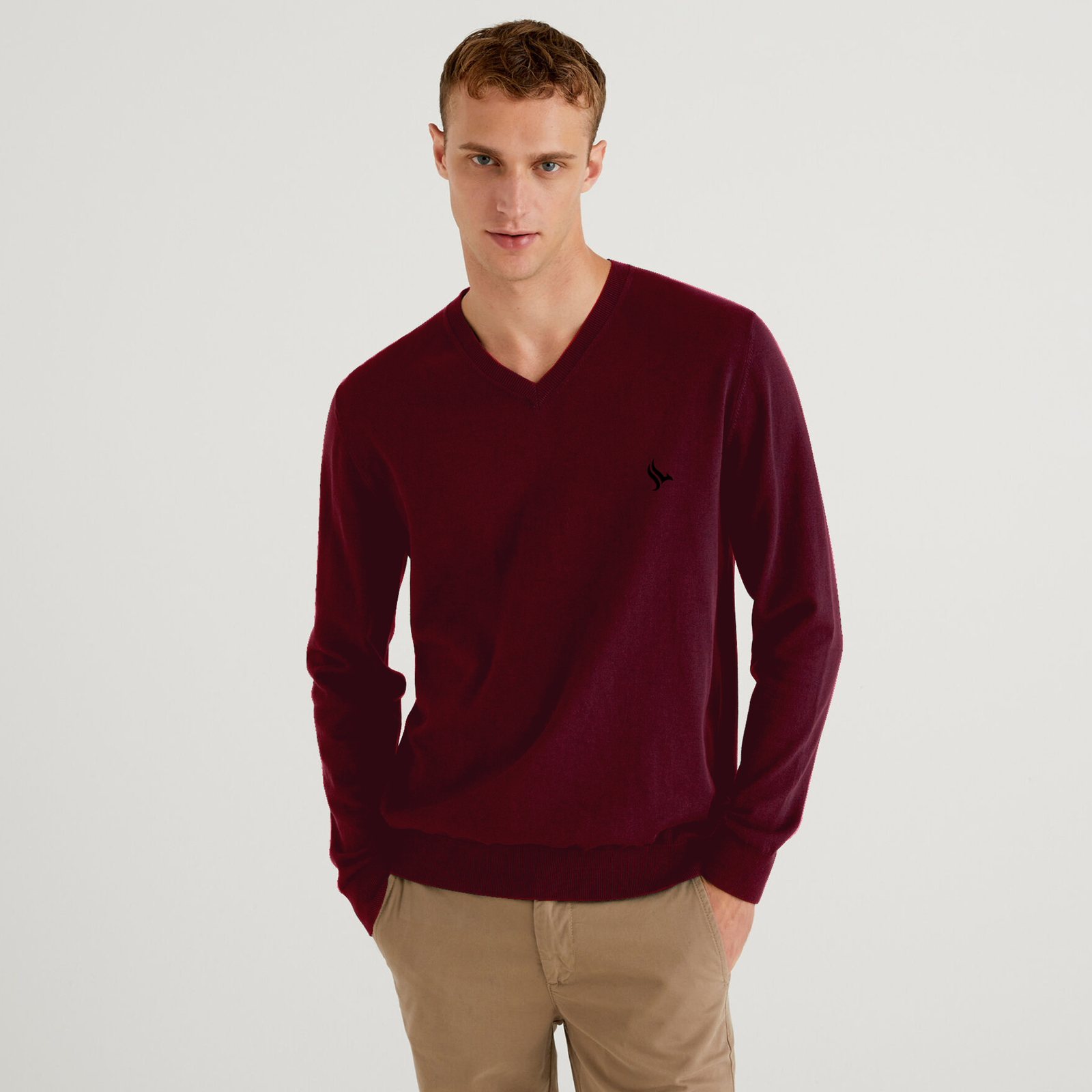 PHOENIX Red Cotton Men's Pullover V Neck - 3alababak