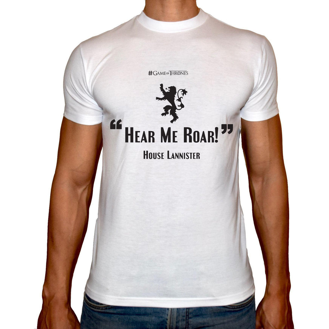 Phoenix WHITE Round Neck Printed T-Shirt Men (Game of thrones - Hear me roar vector) - 3alababak