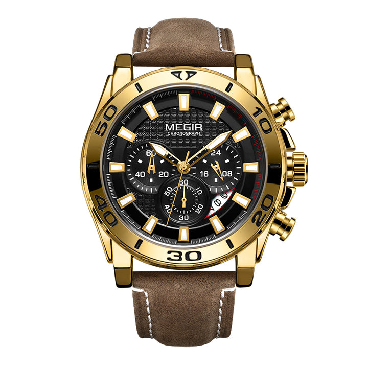 MEGIR Men's Business Analogue Chronograph Luminous Auto Calendar Quartz Wrist Watch 2094 Gold