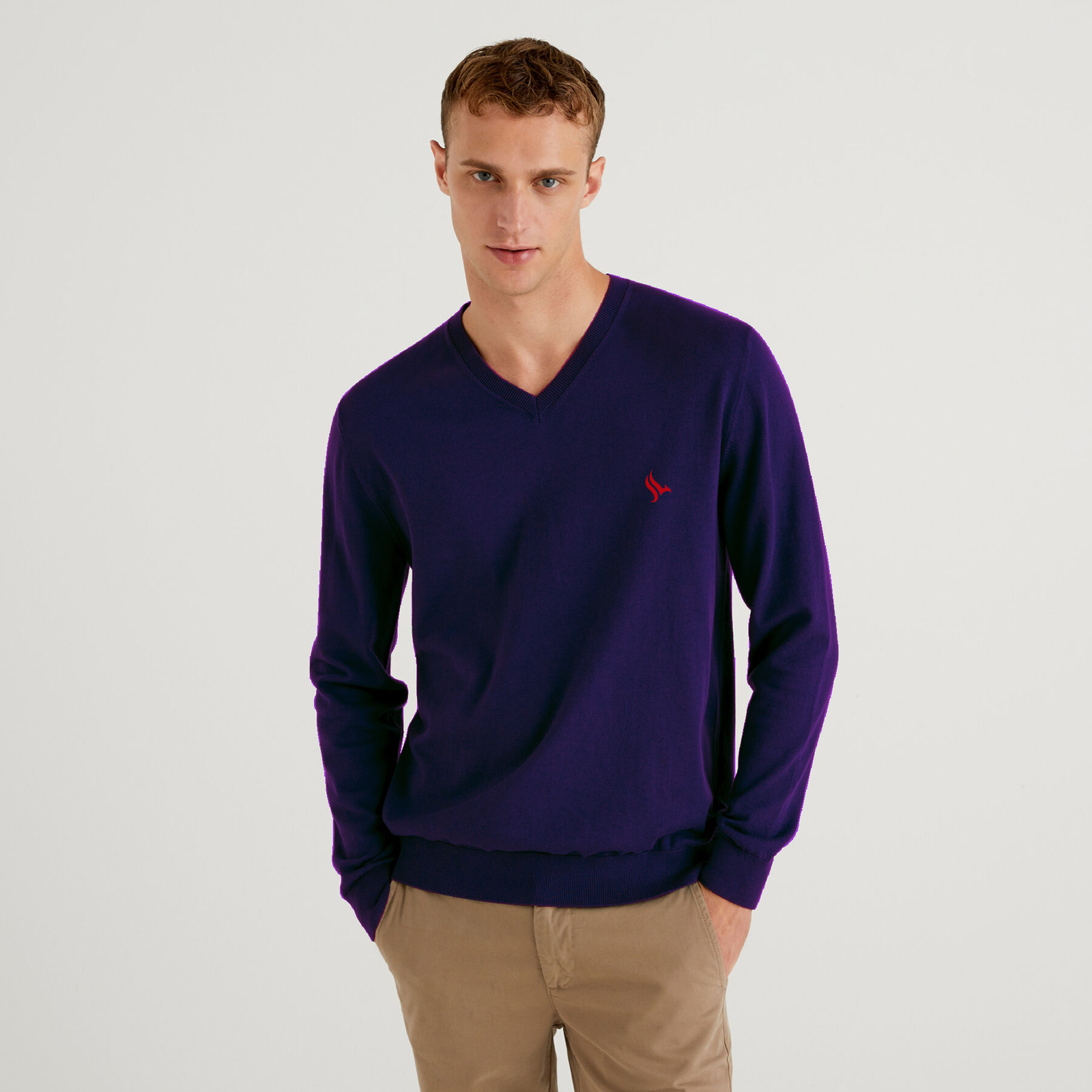 PHOENIX Purple Cotton Men's Pullover V Neck - 3alababak