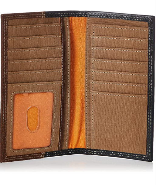 Timberland PRO Men's Leather Long Bifold Rodeo Wallet with RFID, Teak - 3alababak
