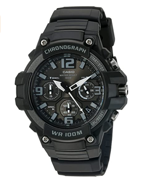 Casio Men's Heavy Duty Chronograph Stainless Steel Quartz Watch with Resin Strap, Black, 25 (Model: MCW-100H-1A3VCF) - 3alababak