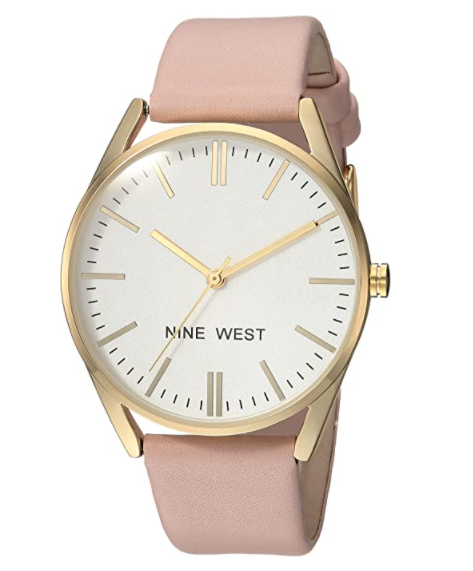 Nine West Women's NW/1994WTPK Gold-Tone and Pastel Pink Strap Watch - 3alababak