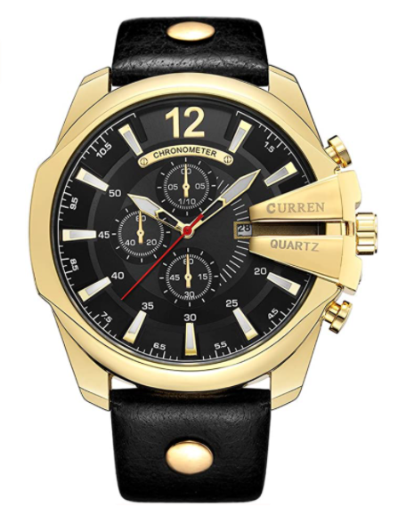 Curren Men Watches Luxury Gold Male Fashion Leather Strap Outdoor Casual Sport Wristwatch with Big Dial - 3alababak