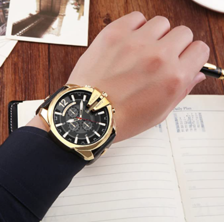 Curren Men Watches Luxury Gold Male Fashion Leather Strap Outdoor Casual Sport Wristwatch with Big Dial - 3alababak