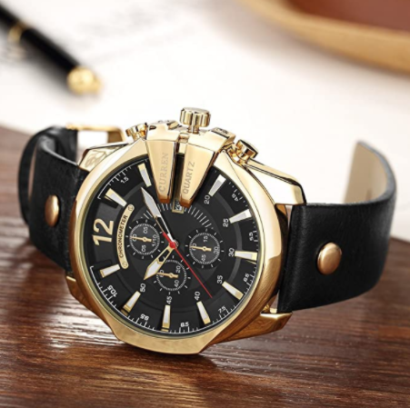Curren Men Watches Luxury Gold Male Fashion Leather Strap Outdoor Casual Sport Wristwatch with Big Dial - 3alababak