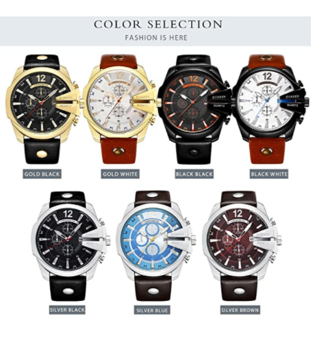 Curren Men Watches Luxury Gold Male Fashion Leather Strap Outdoor Casual Sport Wristwatch with Big Dial - 3alababak