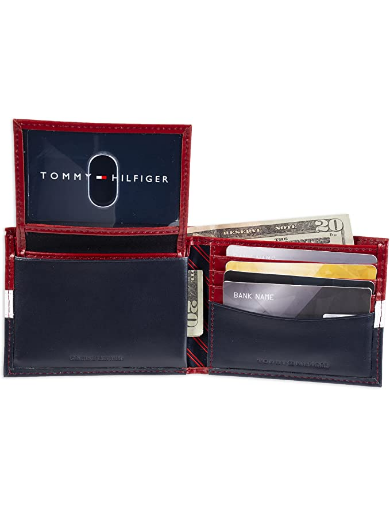 Tommy Hilfiger Men's 31TL220053 Leather Wallet Slim Bifold with 6 Credit Card Pockets & Removable ID Window, Red/Navy