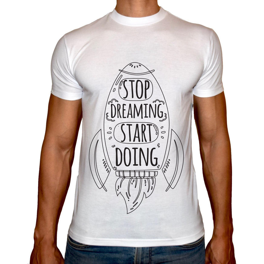 Phoenix WHITE Round Neck Printed T-Shirt Men(Stop Dreaming) - 3alababak