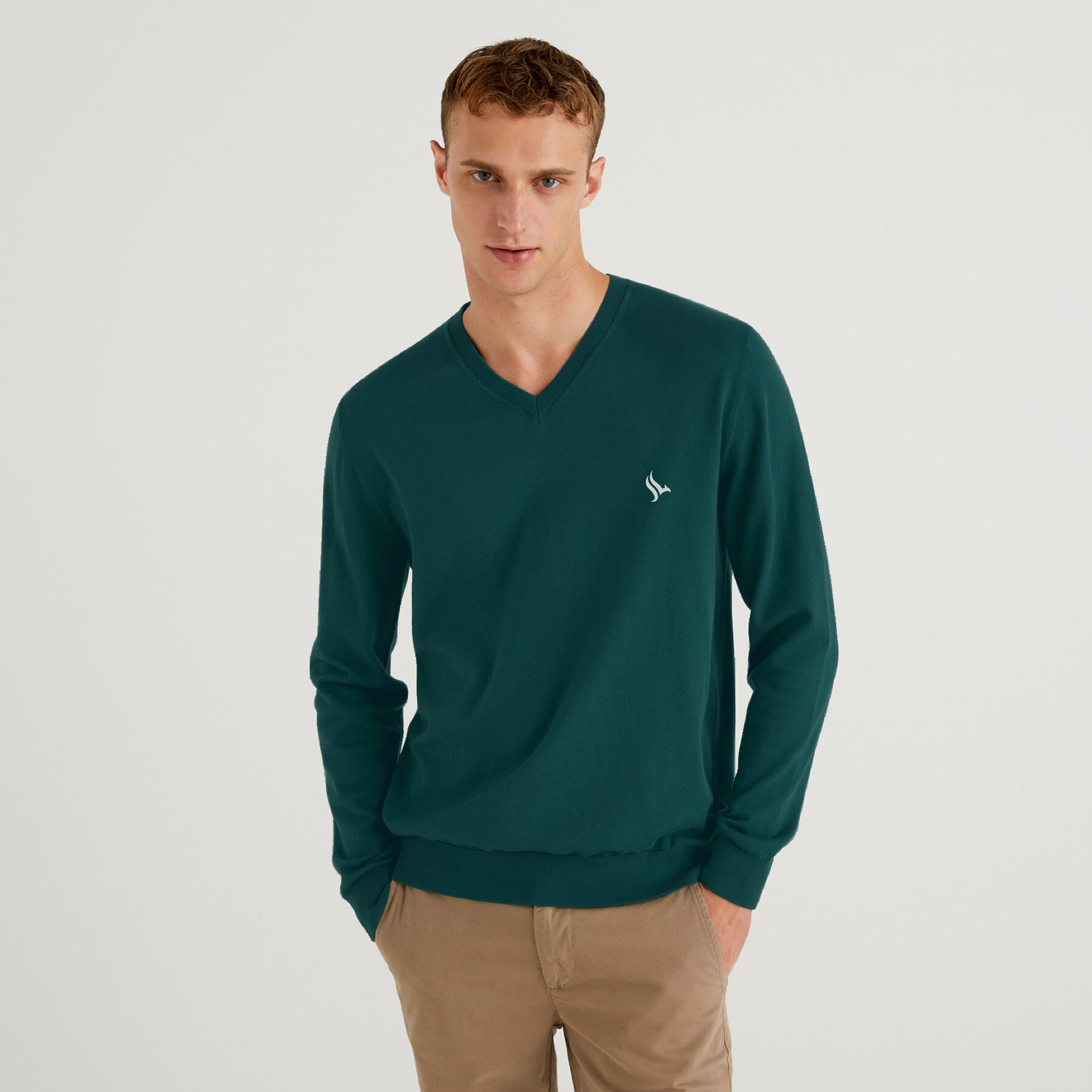 PHOENIX Teal Cotton Men's Pullover V Neck - 3alababak