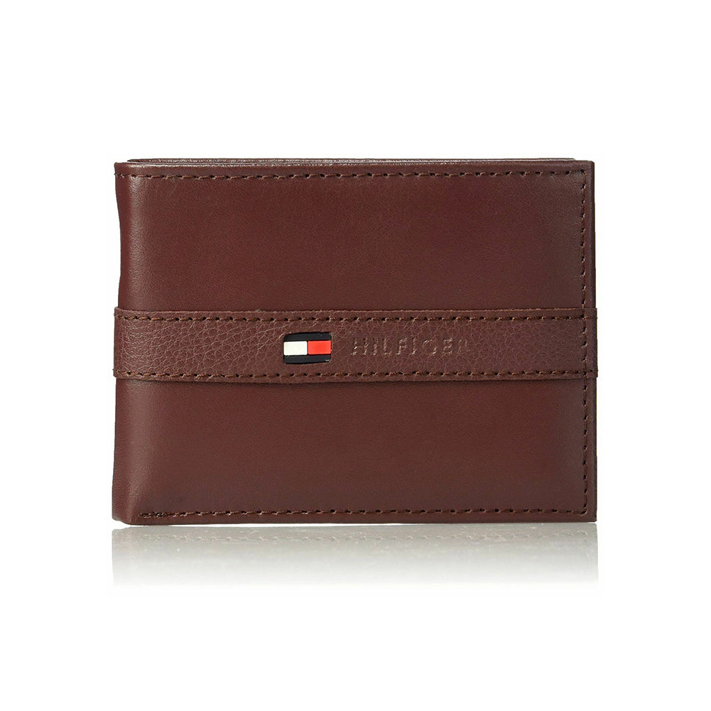 Tommy Hilfiger 31TL22X062 Men's Thin Sleek Casual Bifold Wallet , Cognac Brown - 3alababak