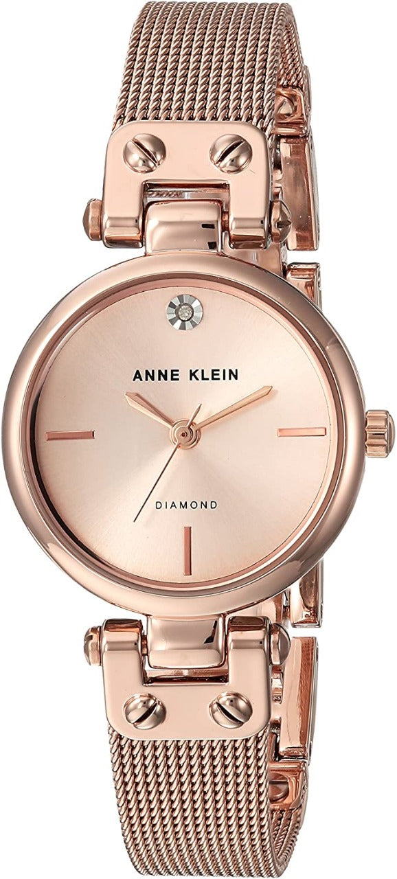 Anne Klein Women's Genuine Diamond Dial Mesh Bracelet Watch AK/3002RGRG - 3alababak