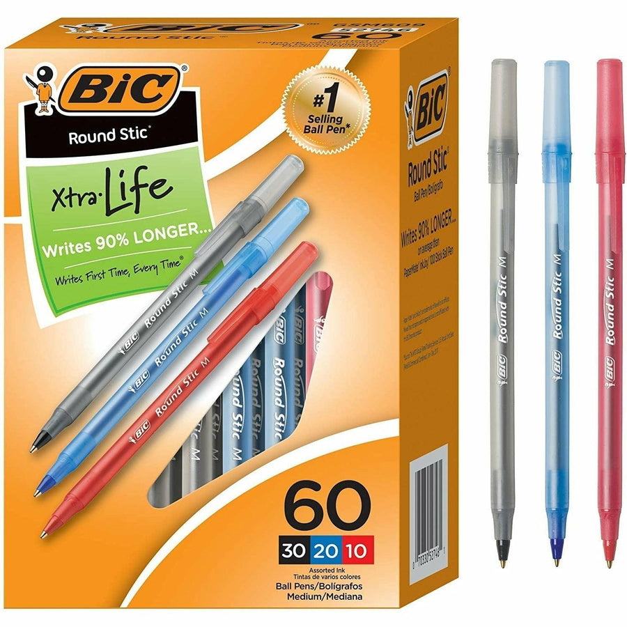 BIC Round Stic Ballpoint Pens, Assorted Colors, 60 Pack - 3alababak