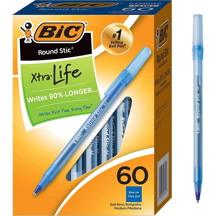 BIC Round Stic Xtra Life Ballpoint Pens, Medium Point (1.0mm), Blue, 60-Count - 3alababak