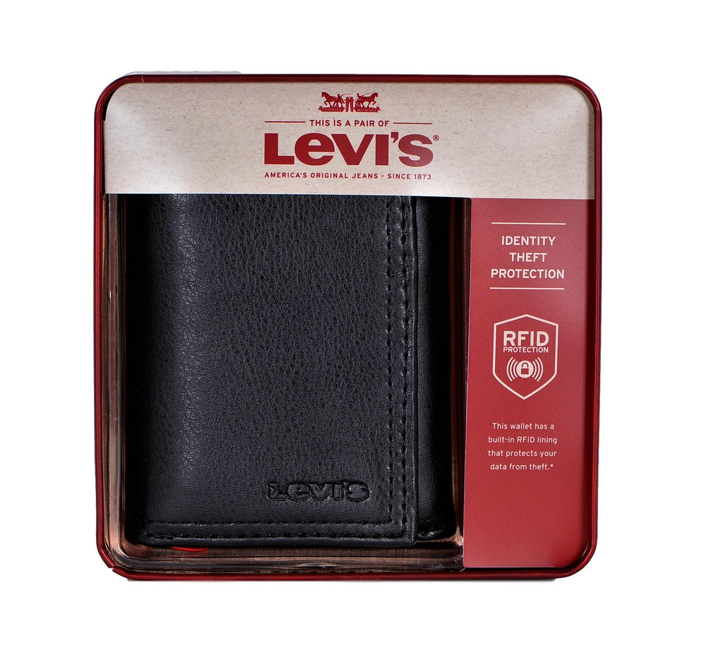 Levi's Men's Trifold Wallet-Sleek and Slim Includes Id Window Noir Black 31LV1197 - 3alababak