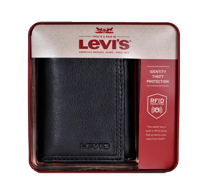 Levi's Men's Trifold Wallet-Sleek and Slim Includes Id Window Noir Black 31LV1197 - 3alababak