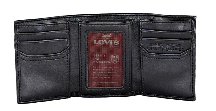 Levi's Men's Trifold Wallet-Sleek and Slim Includes Id Window Noir Black 31LV1197 - 3alababak