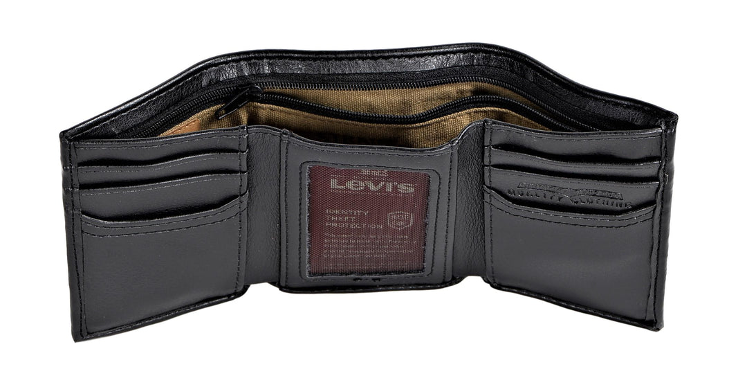 Levi's Men's Trifold Wallet-Sleek and Slim Includes Id Window Noir Black 31LV1197 - 3alababak