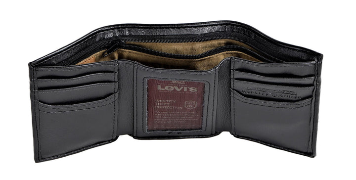 Levi's Men's Trifold Wallet-Sleek and Slim Includes Id Window Noir Black 31LV1197 - 3alababak