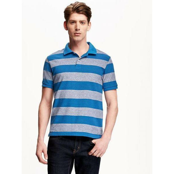 Old Navy Blue Cotton Round Split Neck Polo For Men Large - 3alababak