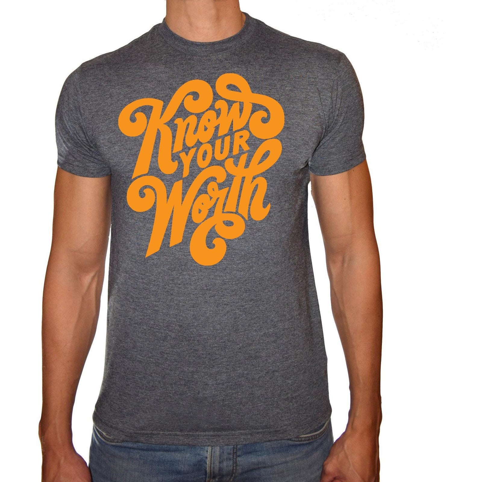 Phoenix CHARCOAL Round Neck Printed T-Shirt Men(know your worth) - 3alababak