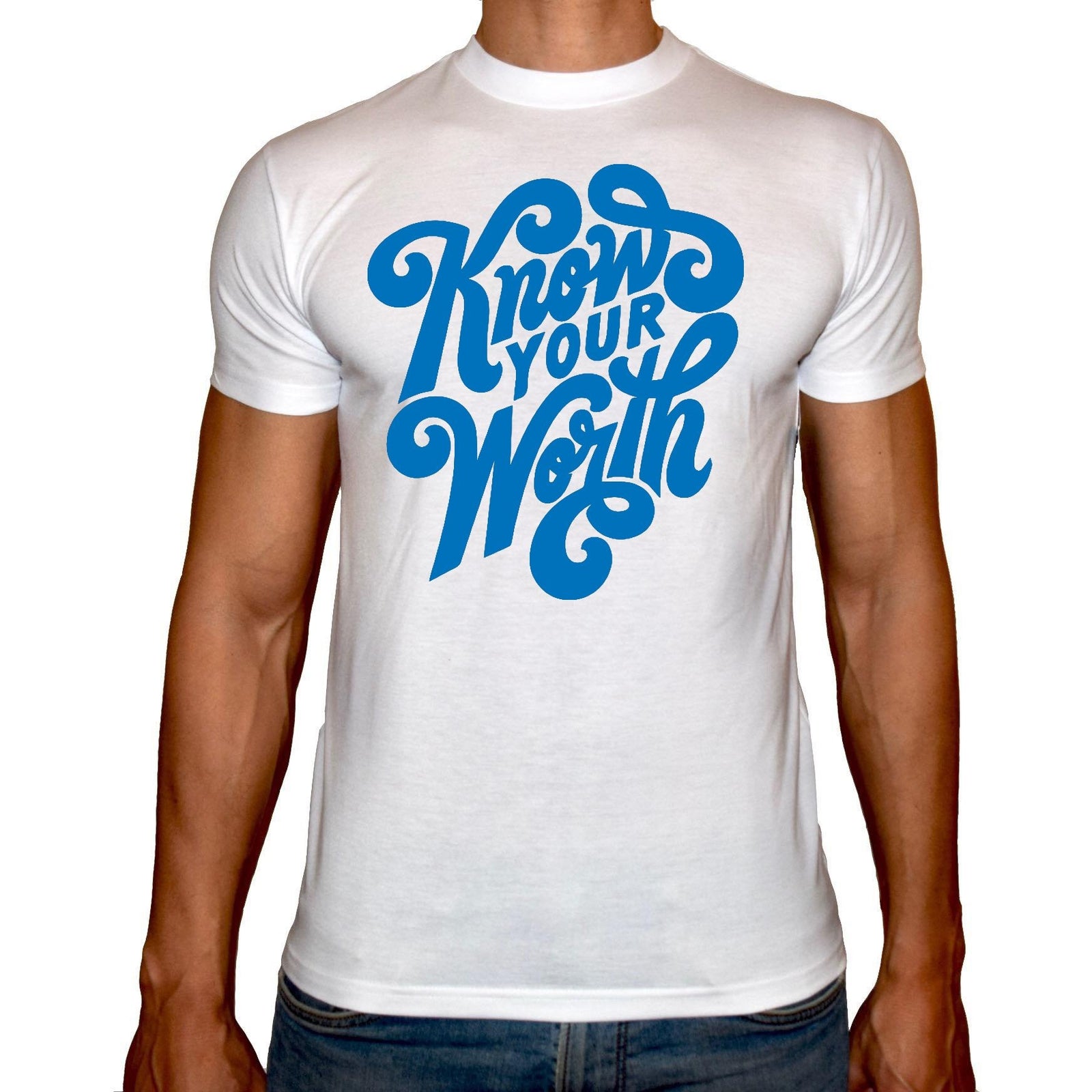 Phoenix WHITE Round Neck Printed T-Shirt Men(know your worth) - 3alababak