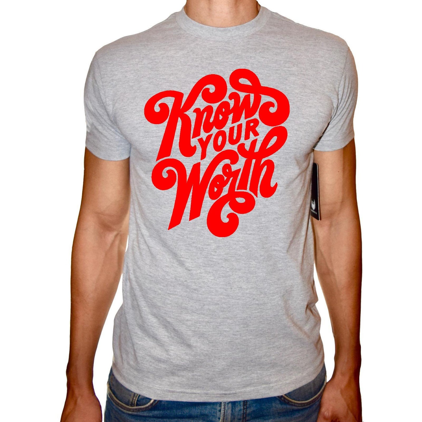 Phoenix GREY Round Neck Printed T-Shirt Men(know your worth) - 3alababak