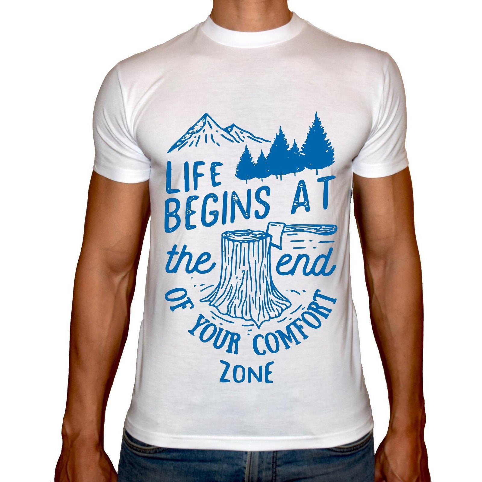 Phoenix WHITE Round Neck Printed T-Shirt Men(life begins) - 3alababak