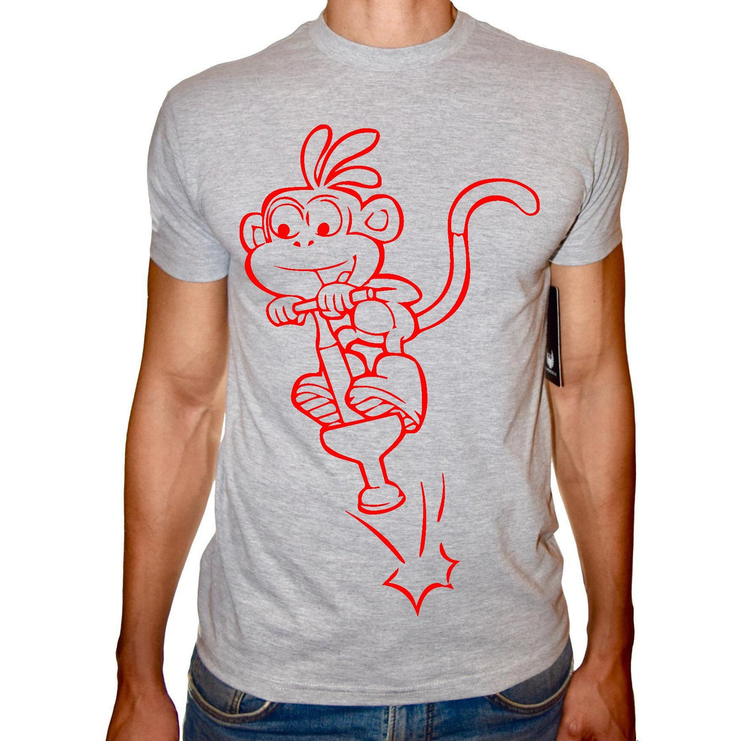 Phoenix GREY Round Neck Printed T-Shirt Men(monkey jump) - 3alababak