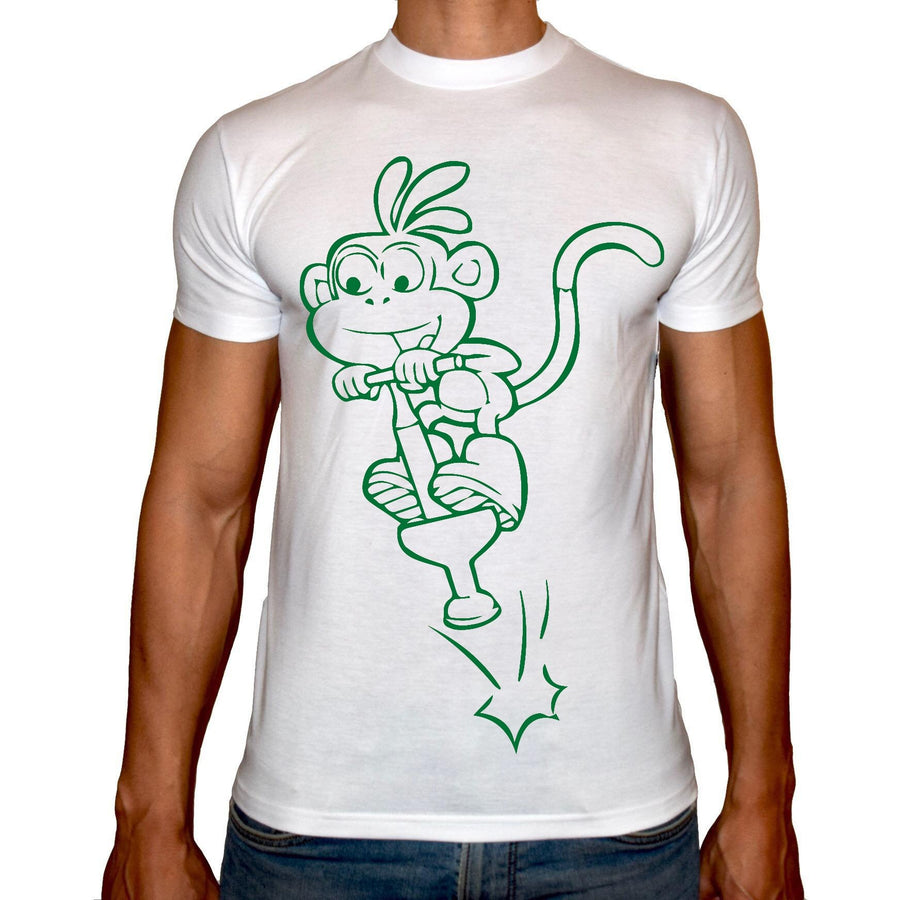 Phoenix WHITE Round Neck Printed T-Shirt Men(monkey jump) - 3alababak