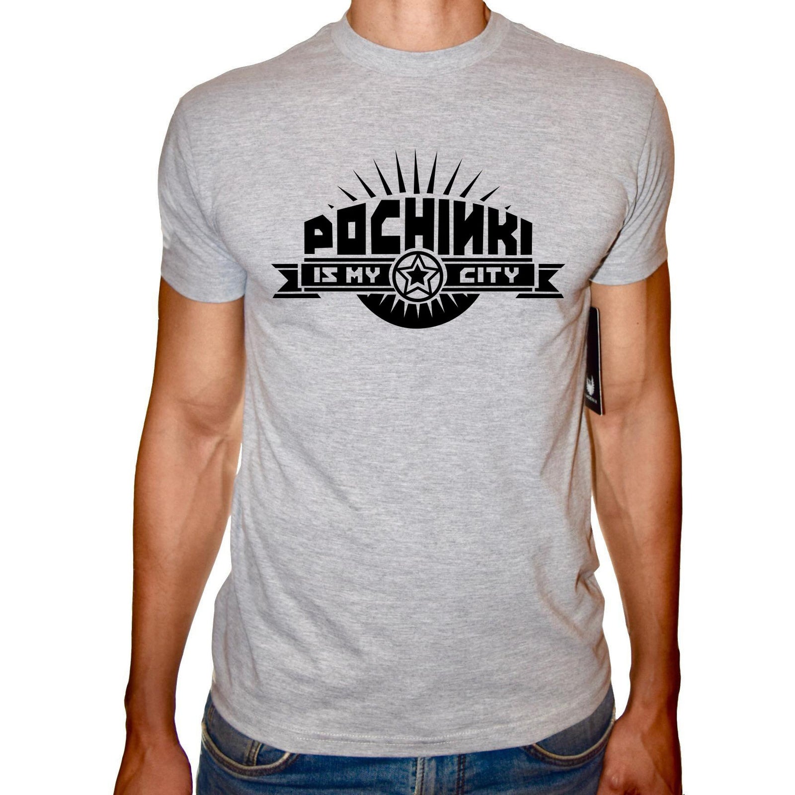 Phoenix GREY Round Neck Printed T-Shirt Men (Pubg- Pochinki is my city) - 3alababak