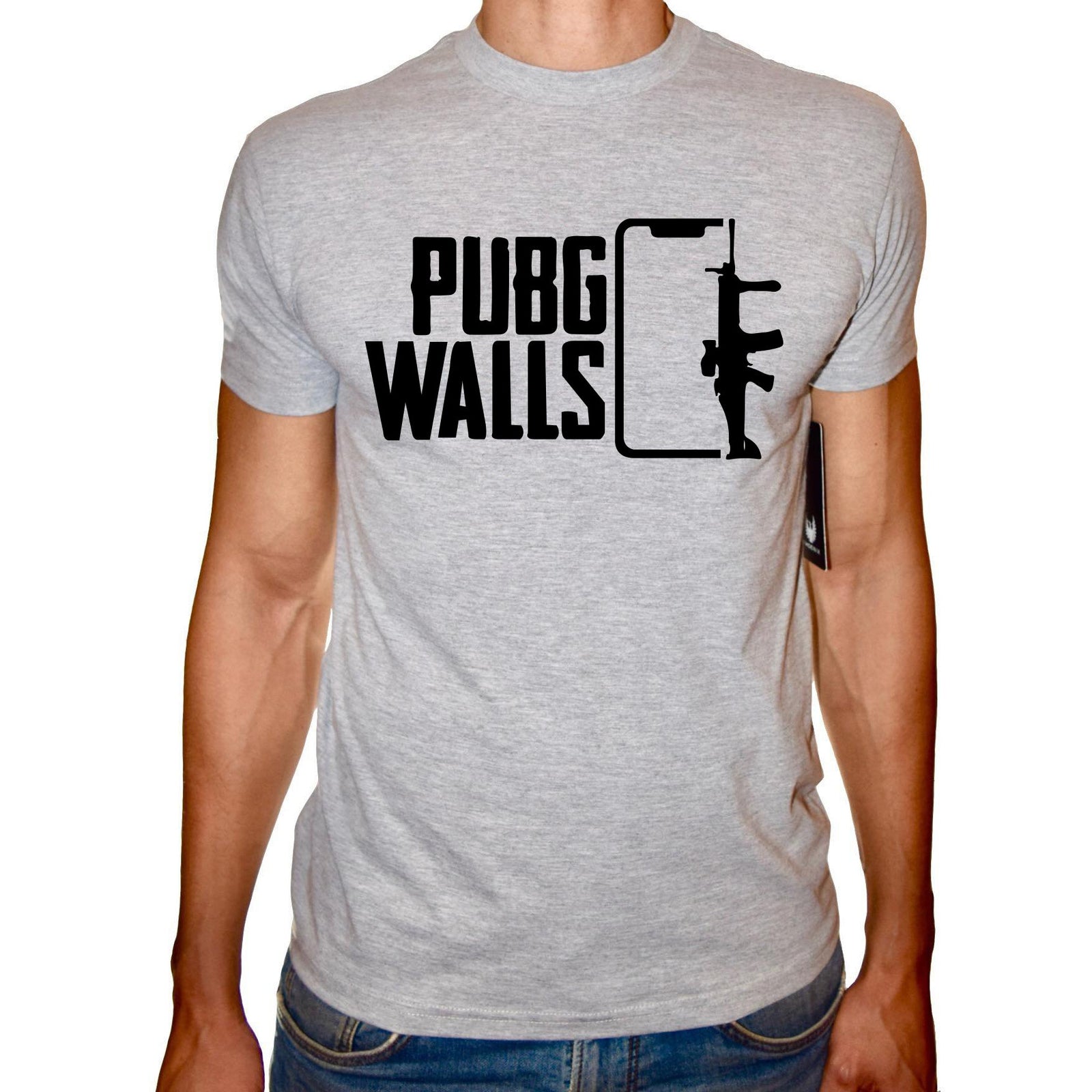Phoenix GREY Round Neck Printed T-Shirt Men (PUBG WALLS) - 3alababak