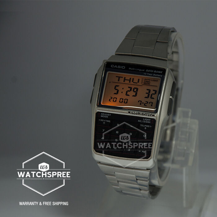 Casio Multi-Lingual Data Bank Men's Digital Dial Stainless Steel Band Watch - DBC-32D-1A - 3alababak