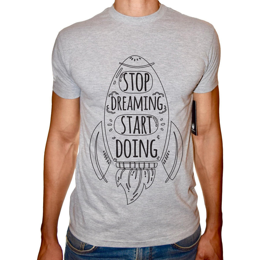 Phoenix GREY Round Neck Printed T-Shirt Men(stop dreaming ) - 3alababak