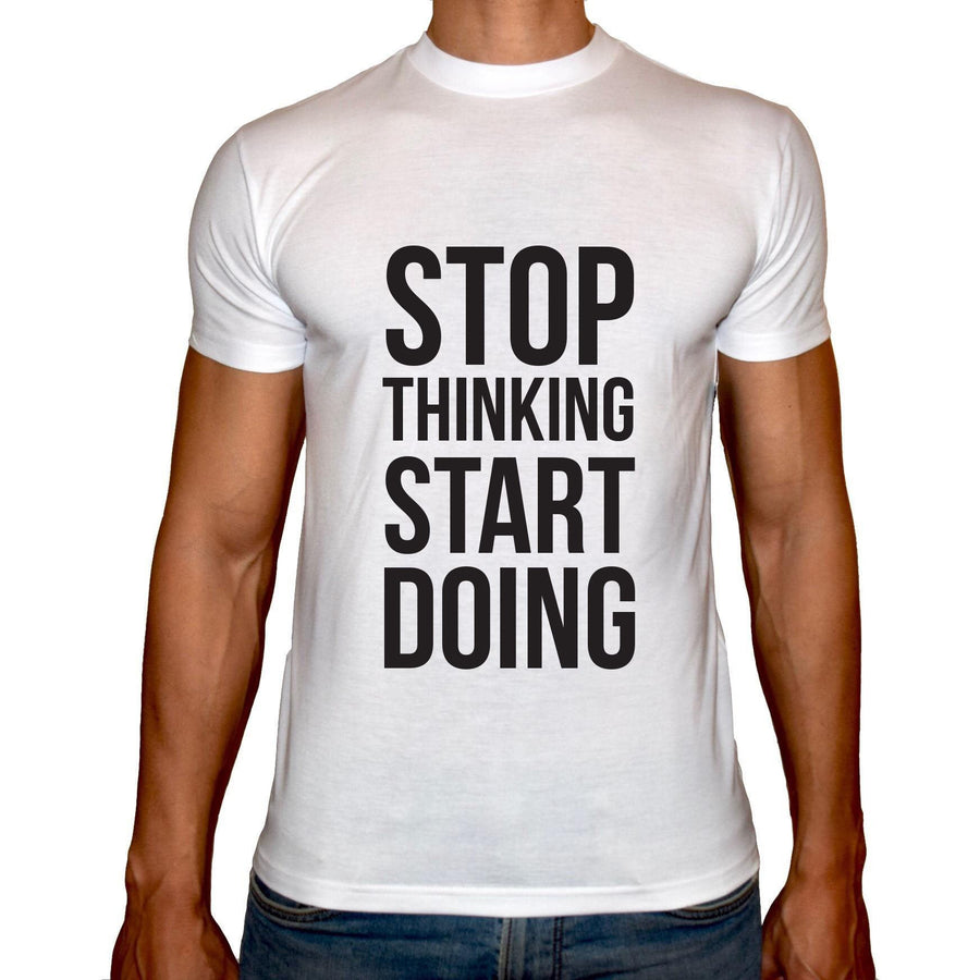 Phoenix WHITE Round Neck Printed T-Shirt Men(stop thinking) - 3alababak