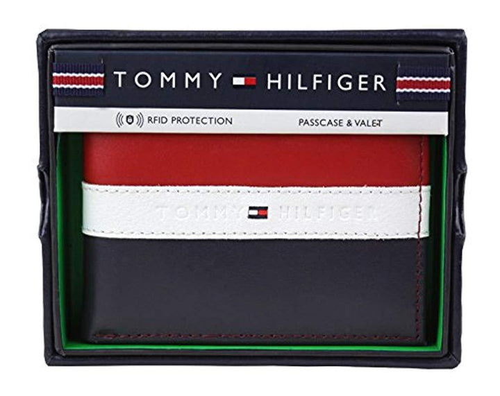 Tommy Hilfiger Men's 31TL220053 Leather Wallet Slim Bifold with 6 Credit Card Pockets & Removable ID Window, Red/Navy